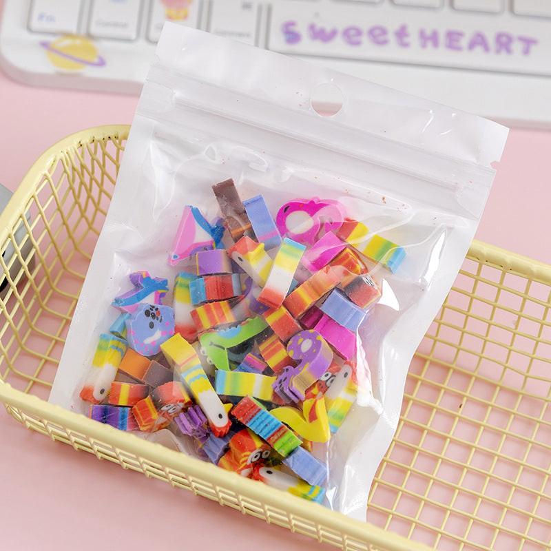 50 PCs Pearlescent Film Bags Cartoon Fruit Mini Eraser.