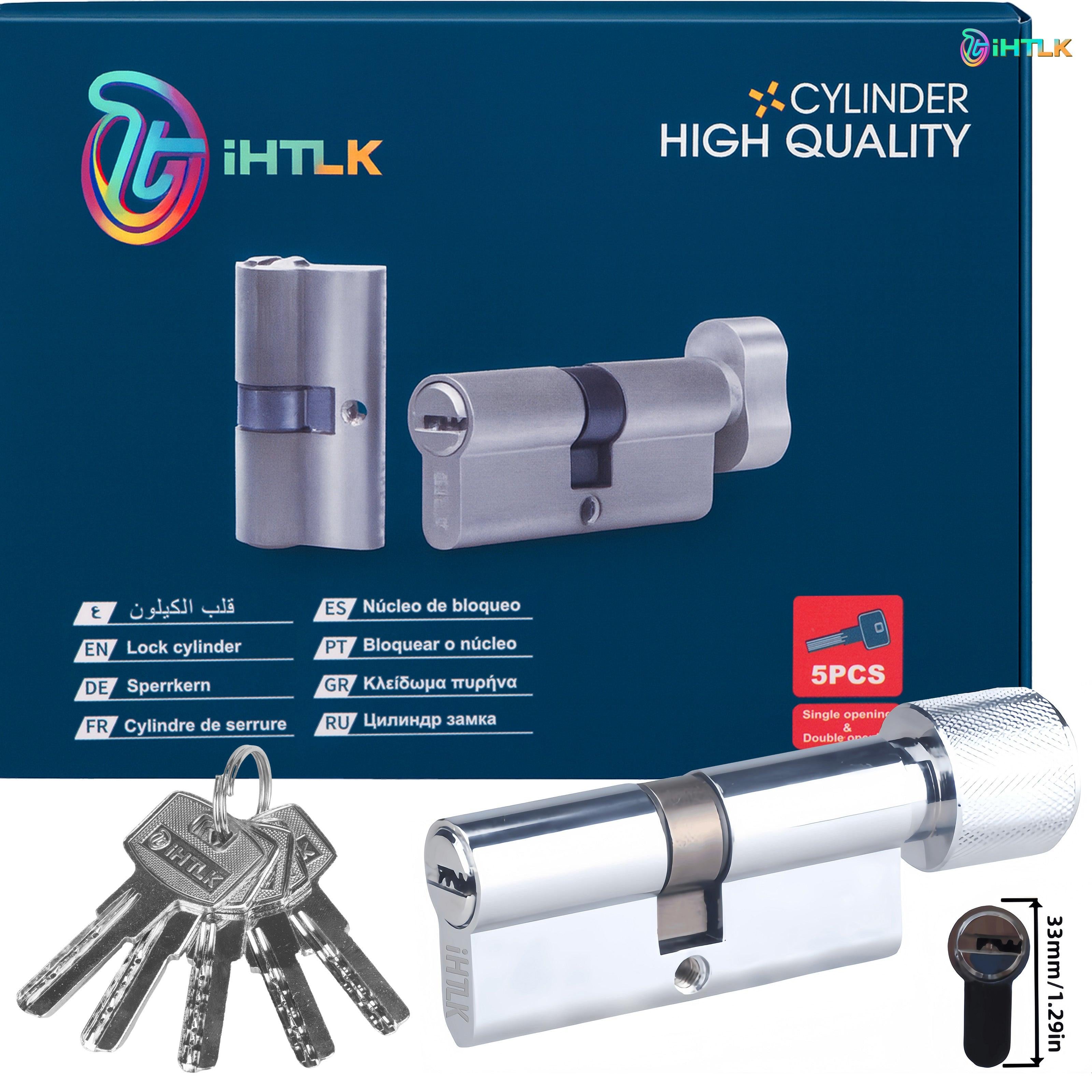 1 Piece Of European Standard Size, 70mm Length Knob Lock Cylinder, Lock Cylinder With 5 Keys, Suitable For Anti-Theft Doors, Office Doors, Stainless Steel Doors, Indoor Doors.