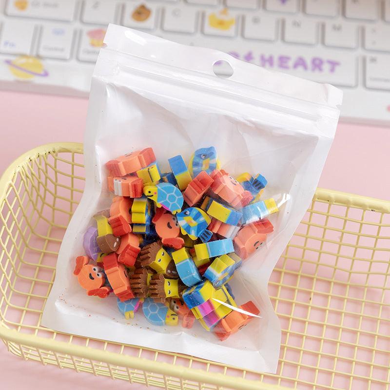 50 PCs Pearlescent Film Bags Cartoon Fruit Mini Eraser.