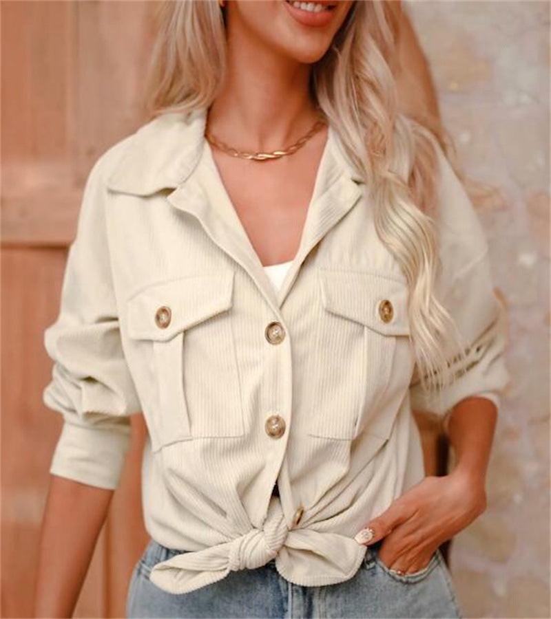 Autumn And Winter New Solid Color Button Corduroy Long Sleeve Loose Coat Women's Clothing.