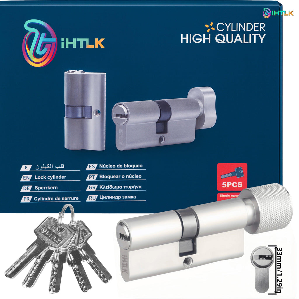 1 Piece Of European Standard Size, 70mm Length Knob Lock Cylinder, Lock Cylinder With 5 Keys, Suitable For Anti-Theft Doors, Office Doors, Stainless Steel Doors, Indoor Doors.