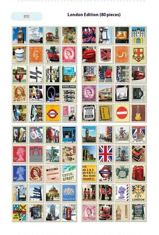 Hand Painted Paris London Stamp Stickers Journal Diary Decorations.
