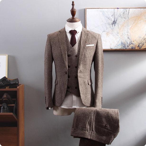 Britishstyle Wool Herringbone Blazer Men's Plussize Formal Wear Business And Fashion Suit.