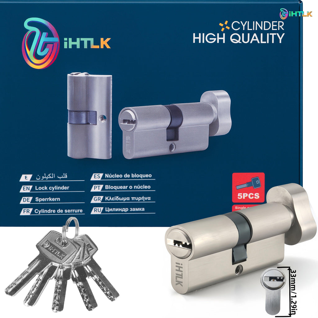 1 Piece Of European Standard Size, 70mm Length Knob Lock Cylinder, Lock Cylinder With 5 Keys, Suitable For Anti-Theft Doors, Office Doors, Stainless Steel Doors, Indoor Doors.