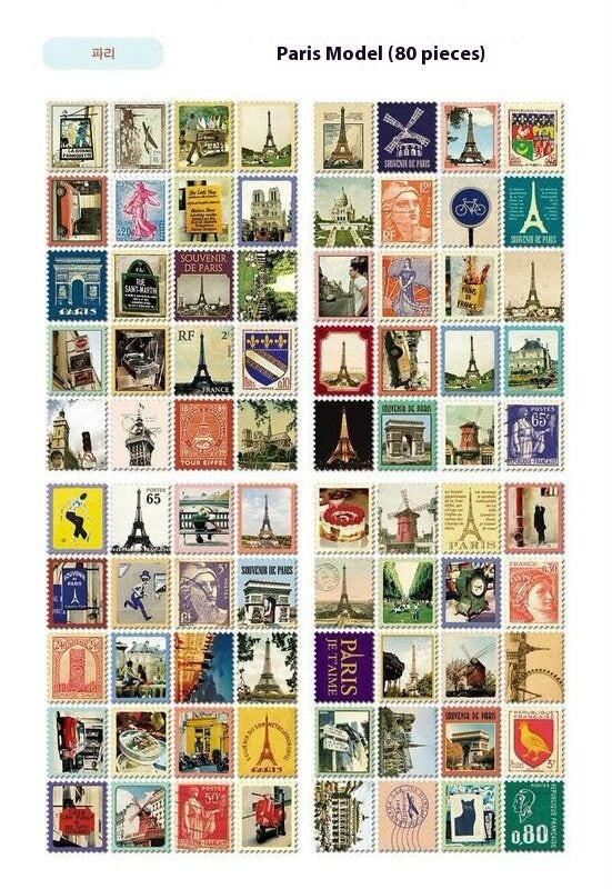 Hand Painted Paris London Stamp Stickers Journal Diary Decorations.