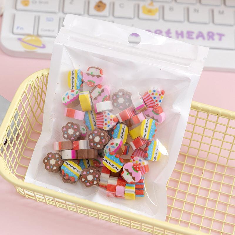 50 PCs Pearlescent Film Bags Cartoon Fruit Mini Eraser.