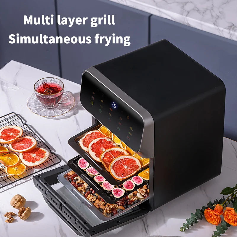 10L Large Capacity Electric Air Fryers Oil-free Automatic Household Kitchen 360°Baking Convection Oven Deep Fryer without Oil.