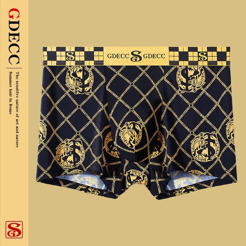 Summer Thin Men's Underwear Ice Silk Breathable Retro Printed Antibacterial Shorts.