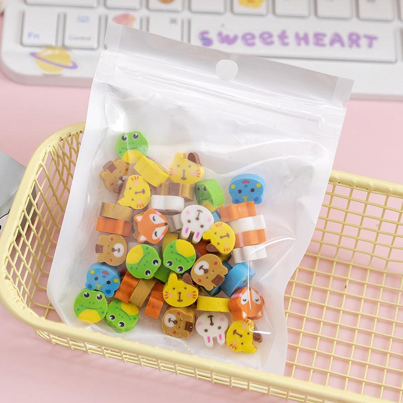 50 PCs Pearlescent Film Bags Cartoon Fruit Mini Eraser.