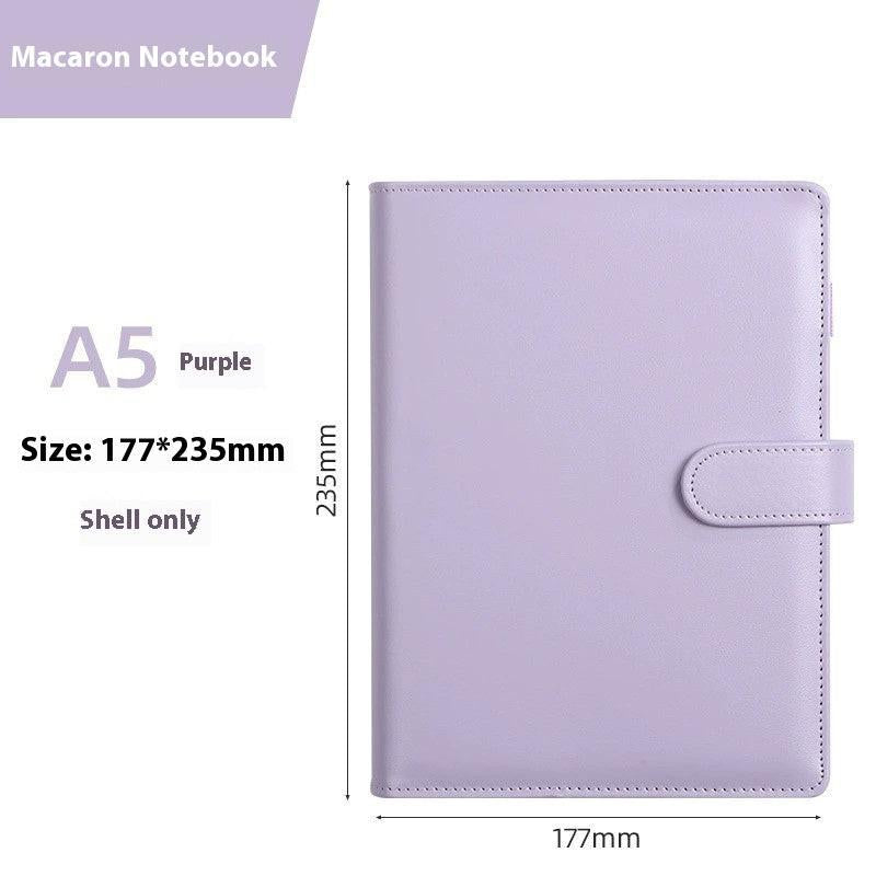 Solid Color Simple Loose-leaf Binder Zipper Bag PU Leather Notebook Shell.