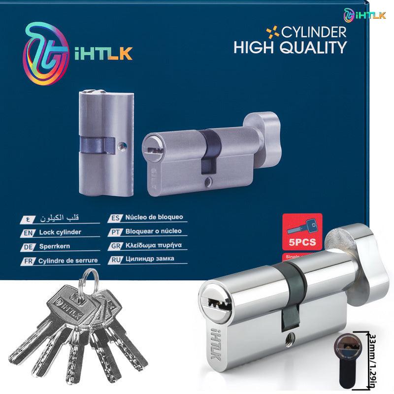 1 Piece Of European Standard Size, 70mm Length Knob Lock Cylinder, Lock Cylinder With 5 Keys, Suitable For Anti-Theft Doors, Office Doors, Stainless Steel Doors, Indoor Doors.