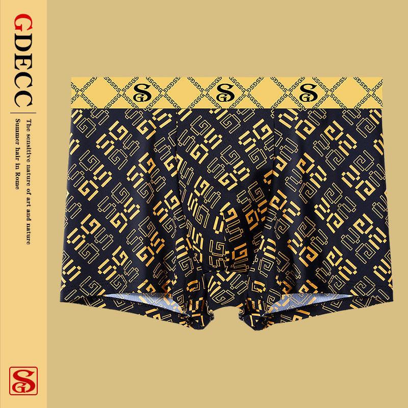 Summer Thin Men's Underwear Ice Silk Breathable Retro Printed Antibacterial Shorts.