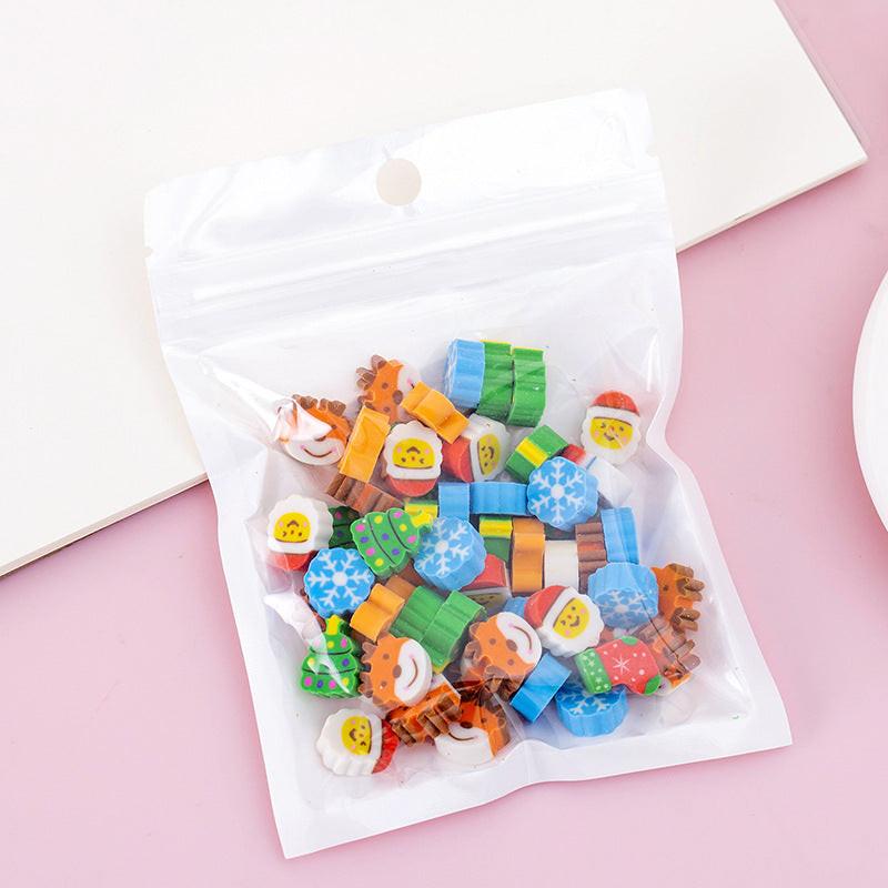 50 PCs Pearlescent Film Bags Cartoon Fruit Mini Eraser.