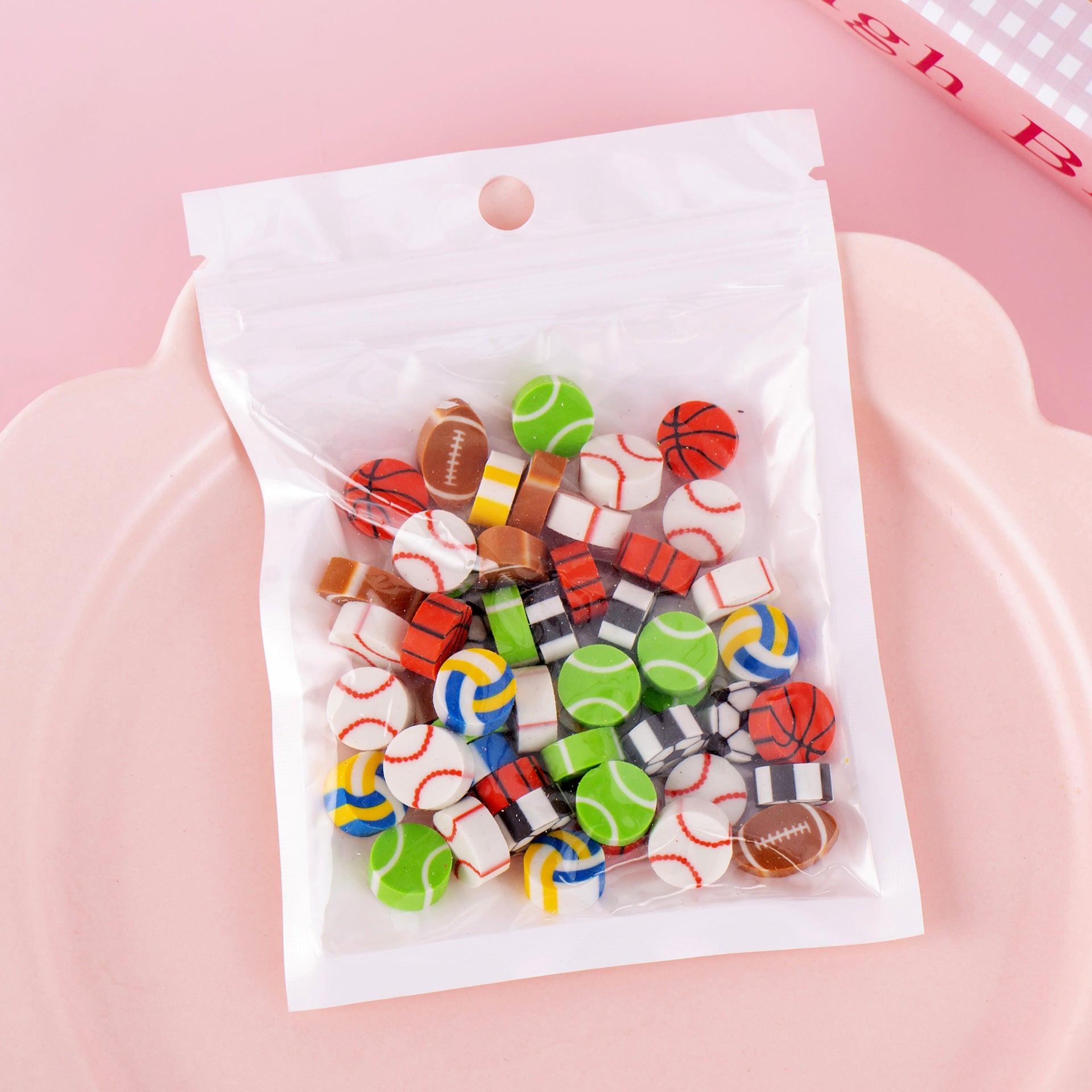50 PCs Pearlescent Film Bags Cartoon Fruit Mini Eraser.